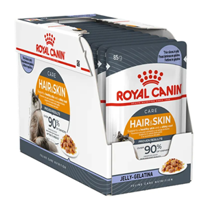 غذای پوچ گربه رویال کنین مدل هیر اند اسکین ژلی ROYAL CANIN HAIR AND SKIN JELLY 85*12 G